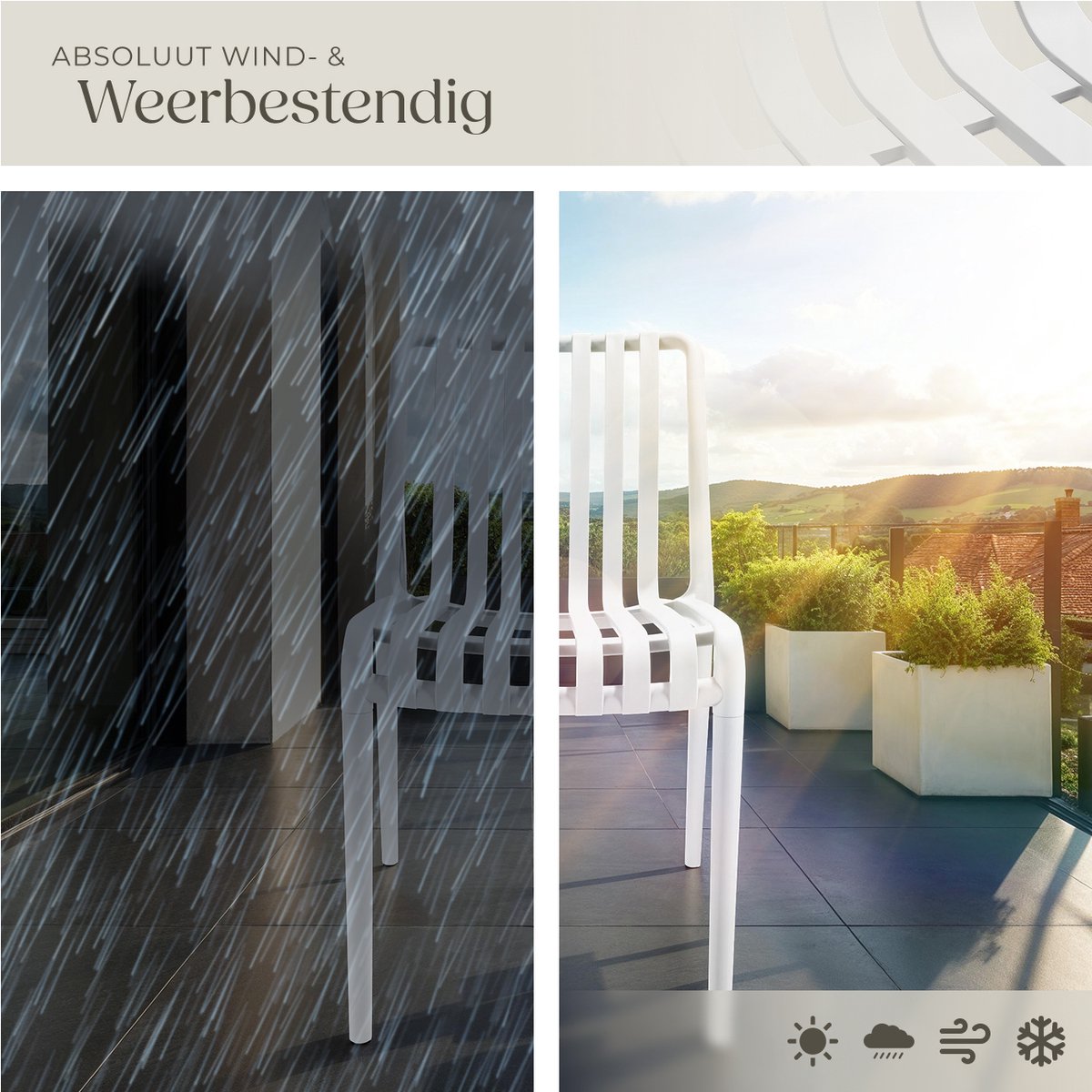 tectake® Set van 2 Tuinstoelen Alcudia - Creme - Kunststof Stoelen - Stapelbaar - Stoelen voor Tuin, Terras of Balkon - Weerbestendig en UV-bestendig - Draagkracht 120kg per Tuinstoel – foto 3