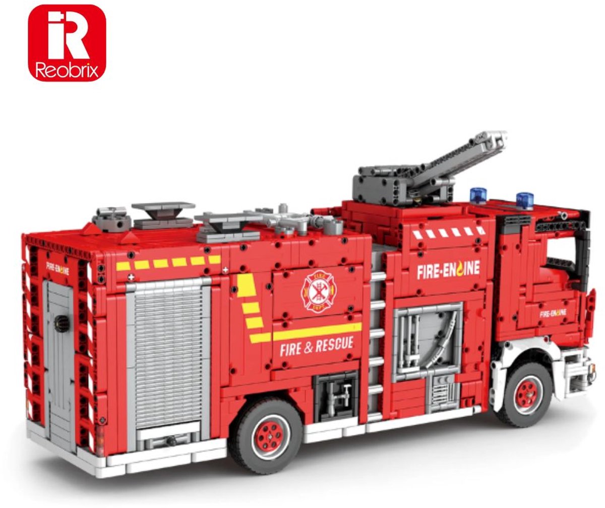 Reobrix 22008 Brandweer wagen met waterkanon bouwset | RC auto constructie modelbouw | Educatief speelgoed bouwpakketten voor kinderen & volwassenen | Met radiografisch bestuurbare remote | Accu niet geschikt voor Lego technic | 2888 bouwstenen – foto 8
