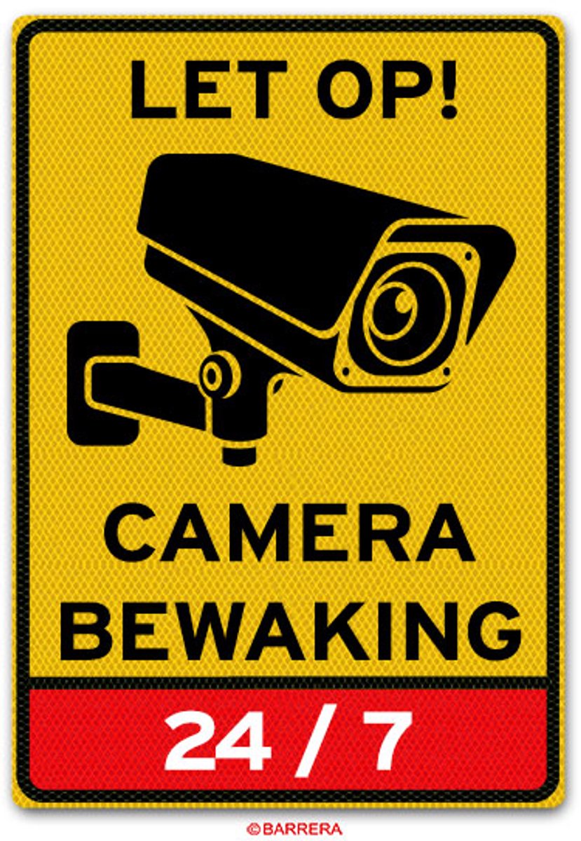 Camerabewaking bord 24/7 - binnen en buiten - aluminium bord - topkwaliteit - klasse 3 reflectie - DOR