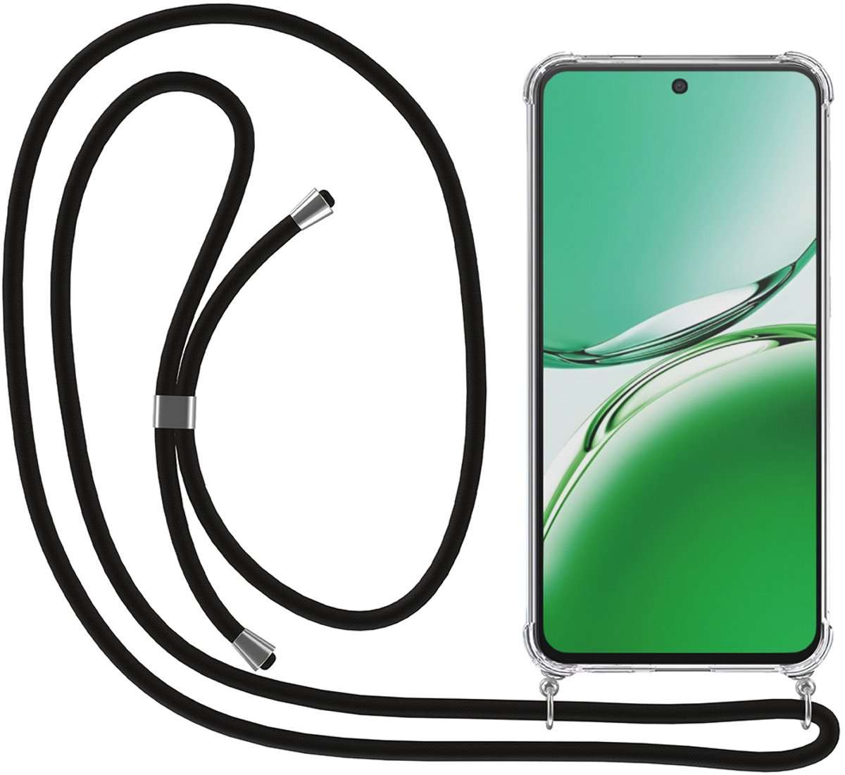 Smartphonica Telefoonhoesje Geschikt voor Oppo Reno 12F met Koord en Stootrand - Hoesje met Telefoonkoord - TPU Backcover Case Shockproof met Lanyard - Transparant geschikt voor Oppo Reno 12F
