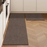 Ibenzoa® Multifunctionele Absorberende Tapijtloper voor Keuken en Hal - 2 Stuks, 43 x 75 cm & 43 x 150 cm, Bruin