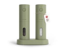 foto van LARS NYSØM Elektrische Zout- en Pepermolen Set Spænding - 2-delige Set met verstelbaar keramisch maalwerk van grof tot fijn - Automatisch kruidenmolense (Sage Green)