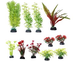 Ibenzoa® Uitgebreide Set Kunstmatige Aquarium Decoraties en Planten – 11 Stukken voor Aquaria en Terrarium