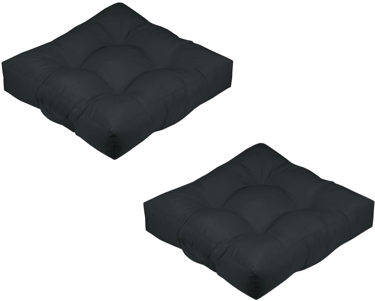 Stof Textile Vloerkussen XXL - 2x - zwart - polyester - 60 x 60 x 12 cm - vierkant - Extra dik - extra zitplaatsen - spelen - gamen - relaxen