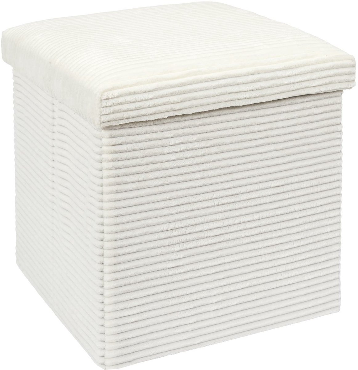 Home Deco Factory Poef/hocker opvouwbaar - rib design - opbergbox - wit - polyester/mdf - 38 x 38 cm