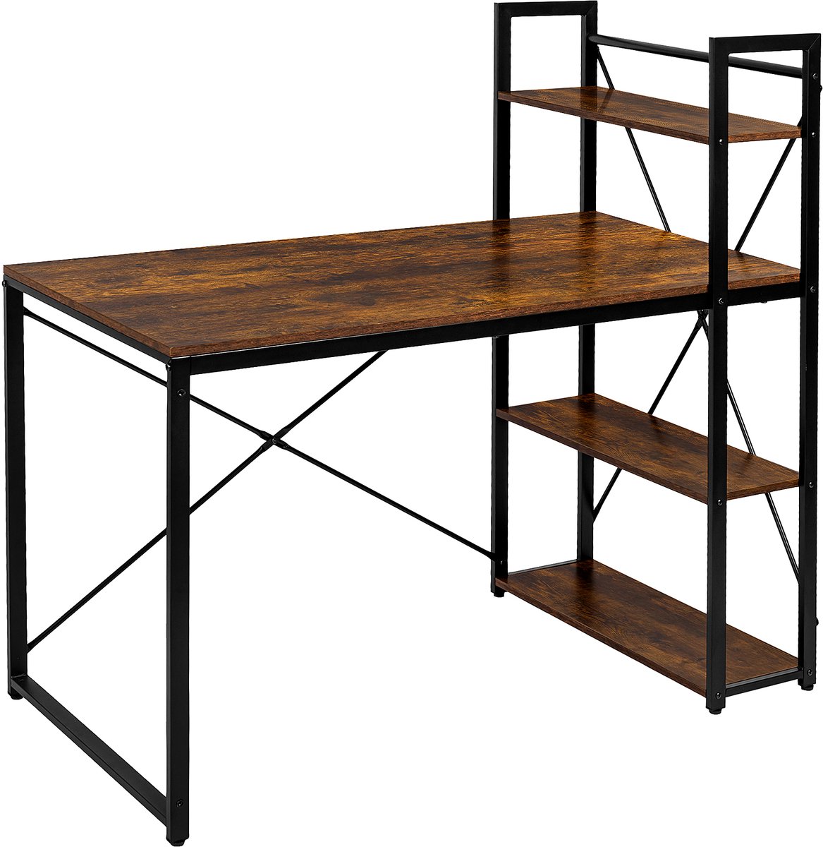 xDays Bureau - Computertafel met planken - Computerbureau - Industrieel Thuiskantoor - 60x120x76/120