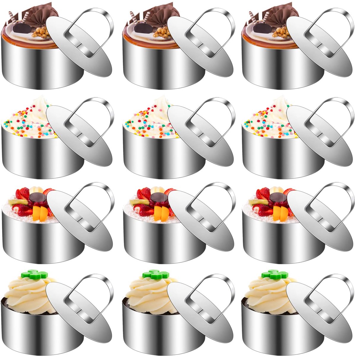 Ibenzoa® Set van 12 Roestvrij Stalen Dessertringen met Taartlifter, Perfect voor Diverse Desserts en Taarten