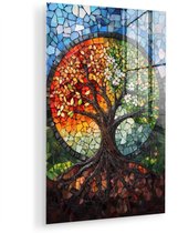 MuchoWow® Glasschilderij 20x30 cm - Schilderij acrylglas - Boom - Seizoenen - Mozaïek - Bergen - Foto op glas - Muurdecoratie woonkamer - Wanddecoratie slaapkamer - Schilderijen