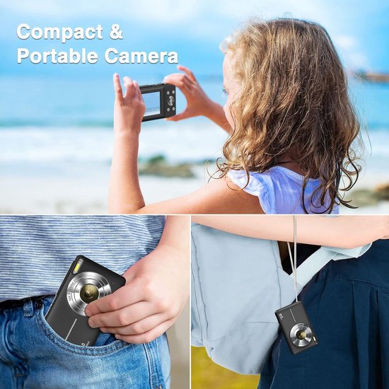 Digital Camera with 32G Micro Memory Card, 1080P Compact Camera, 44MP Camera, HD Vlogging Camera, Portable Mini Camera with 2.5 Inch LCD Screen and 2 Batteries for Girls, Boys, Beginners, Black