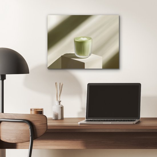 Aluminium schilderij 40x30 cm - Wanddecoratie metaal - Matcha - Glas - Groen - Minimalistisch - Metalen muurdecoratie woonkamer - Decoratie industrieel - Foto op dibond - Industriële accessoires slaapkamer