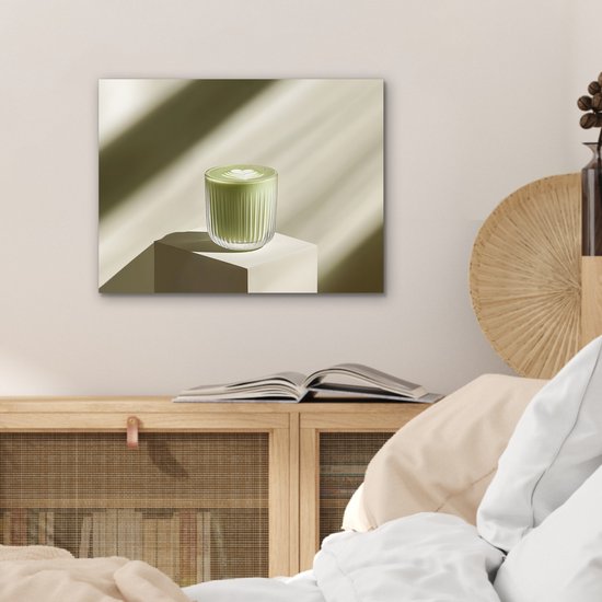 Aluminium schilderij 40x30 cm - Wanddecoratie metaal - Matcha - Glas - Groen - Minimalistisch - Metalen muurdecoratie woonkamer - Decoratie industrieel - Foto op dibond - Industriële accessoires slaapkamer