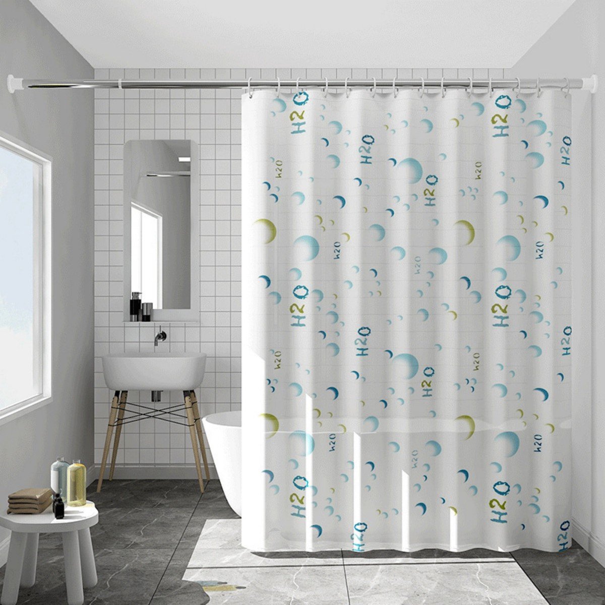 200x200cm Badkamer Douchegordijn - Sneldrogend Badgordijn met Haken - Waterdicht en Schimmelwerend Douchegordijn - met 12 Douchegordijnringen - voor Douche en Bad