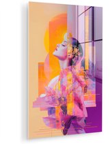 MuchoWow® Glasschilderij 20x30 cm - Schilderij acrylglas - Abstract - Portret - Vrouw - Kleurrijk - Foto op glas - Muurdecoratie woonkamer - Wanddecoratie slaapkamer - Schilderijen