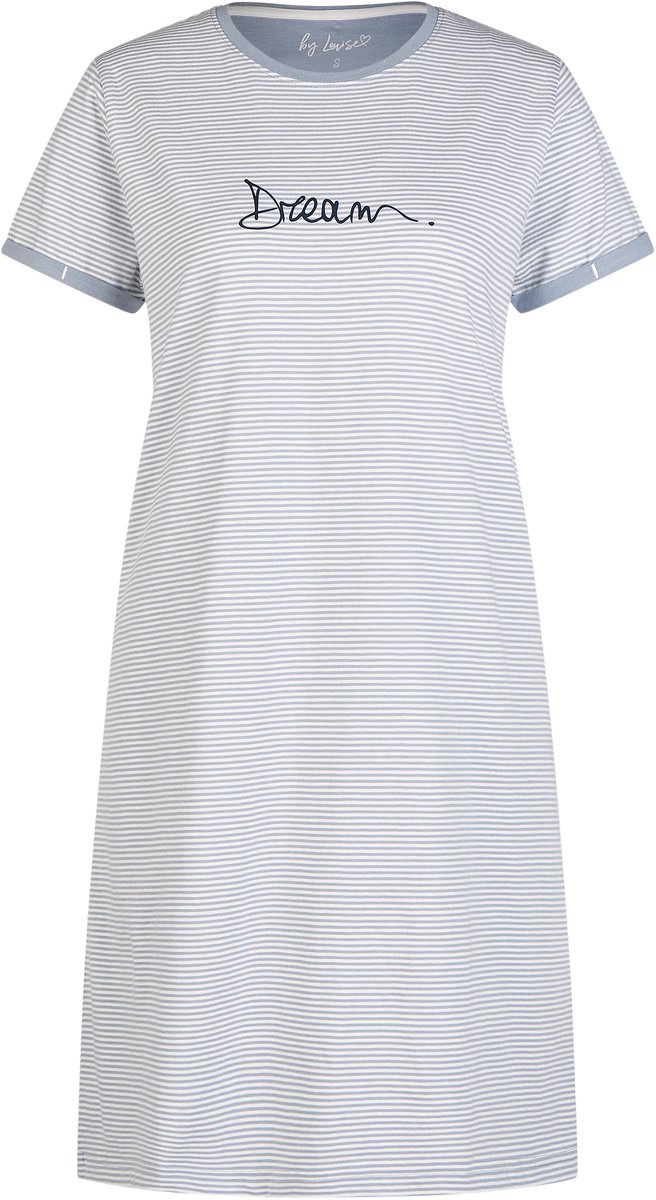 By Louise Essential Dames Nachthemd Korte Mouw Gestreept Lichtblauw