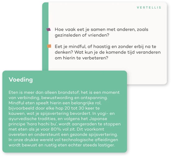 Vertellis Vitaliteit Deck: Vragen over voeding, zoals 'Eet je mindful, of haastig en zonder erbij na te denken?'