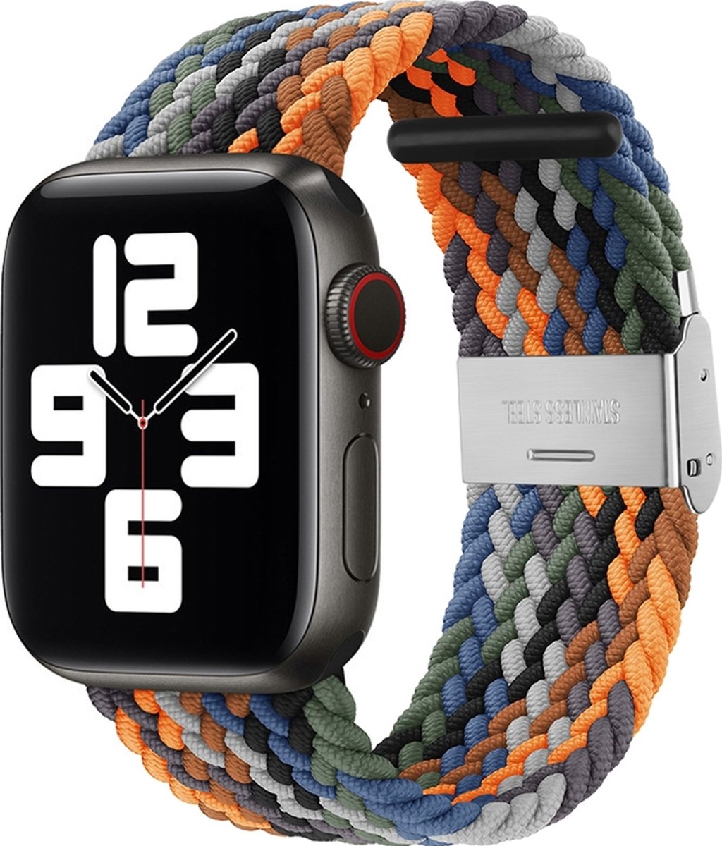 Mobigear Nylon Watch bandje geschikt voor Apple Watch Bandje Klemsluiting | Mobigear Braided - 49/46/45/44 mm - Digital Camouflage