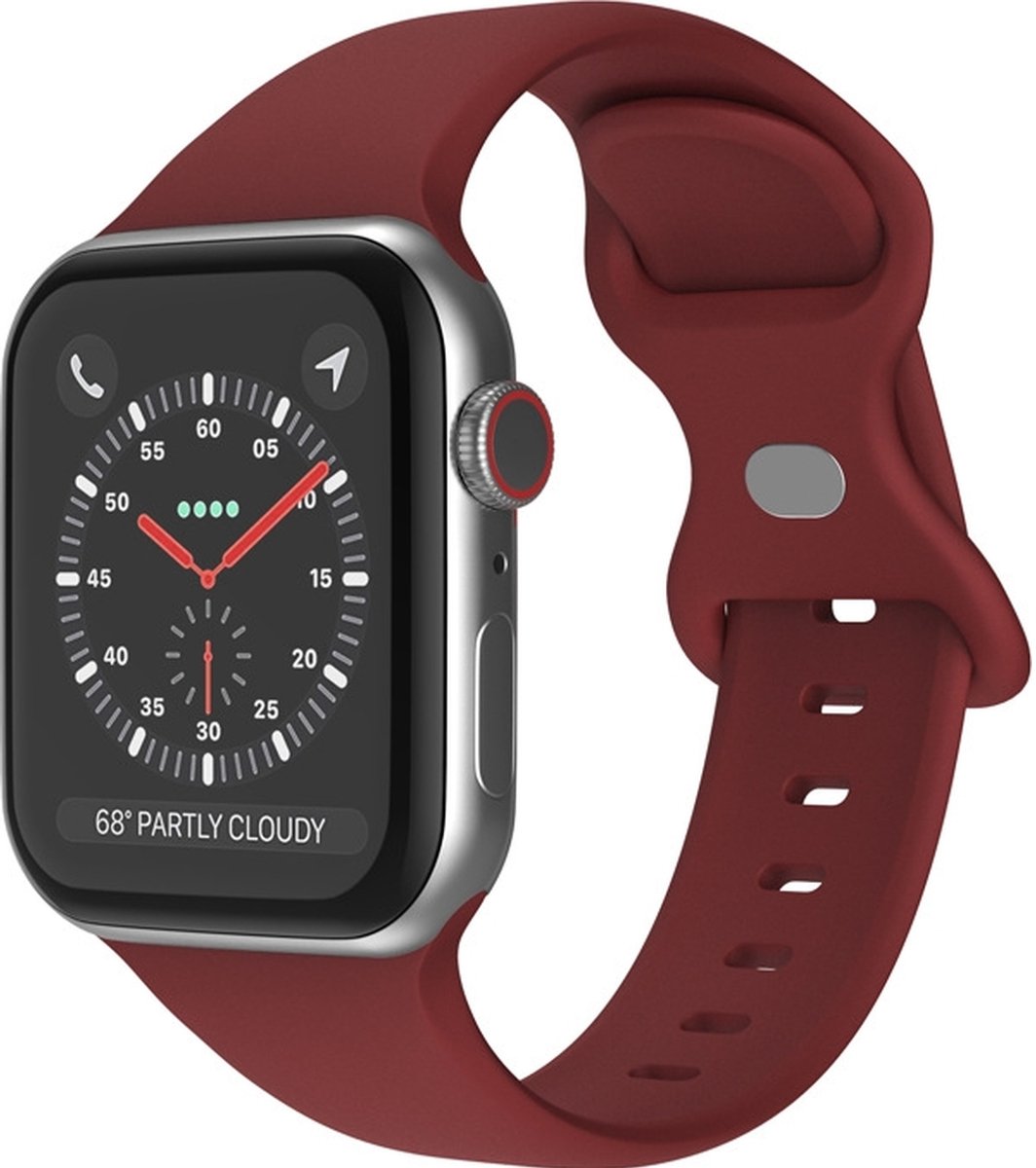 Mobigear Siliconen Watch bandje geschikt voor Apple Watch Bandje Druksluiting | Mobigear Sport Dual - 42/41/40/38 mm - Bordeaux Rood