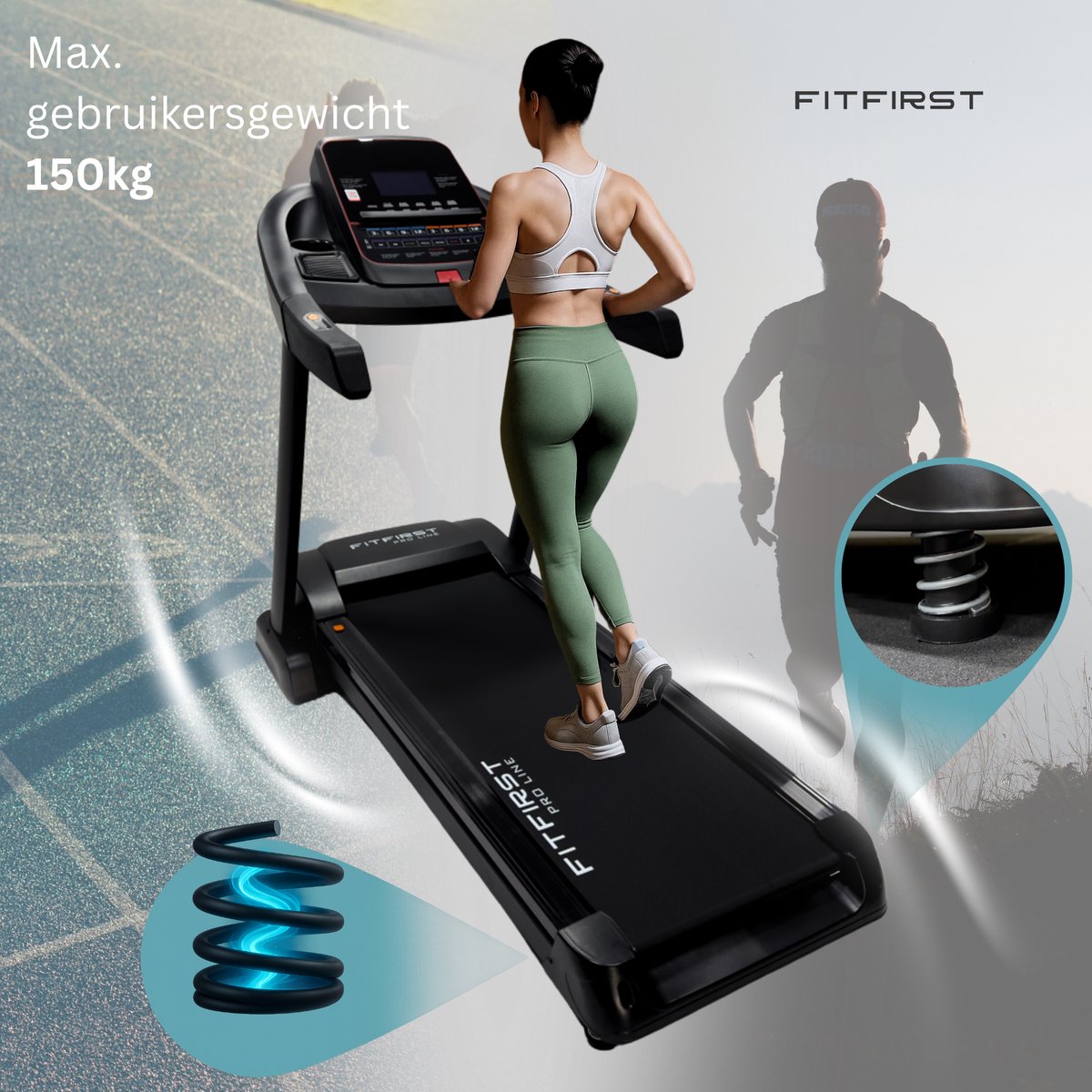 Afbeelding 2 van FitFirst® Ultra | Tot 20 KM/H en 15% Hellingshoek | Met Trainingsapps en speakers | Makkelijk Inklapbaar En Verplaatsbaar | Geveerde Demping | Ingebouwde Bidonhouder | 12 Voorgeprogrammeerde Programma's