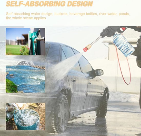 Draadloze Hogedrukreiniger met 6-in-1 Sproeimondstuk en Accu - Ideaal voor Auto- en Tuinreiniging — afbeelding 4