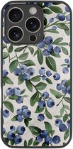Hoesje geschikt voor Apple iPhone 16 Pro - Blueberries - Geel - TPU luxe case (glossy toplaag) - Tekst - Hardcase backcover zwart
