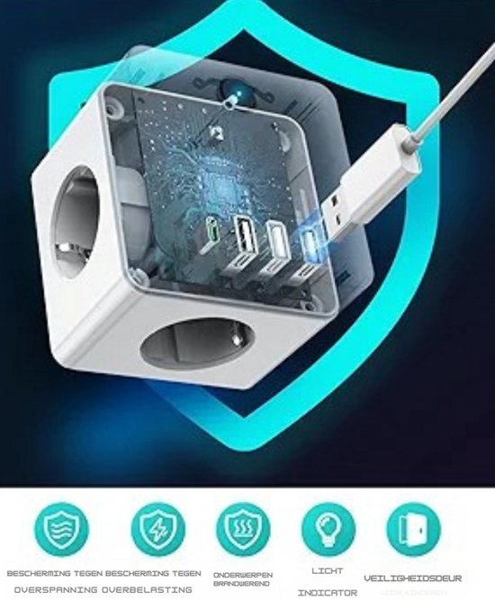 intplus Power Brick Stekkerdoos - 5 Meter - 8 Stopcontacten & 6 USB