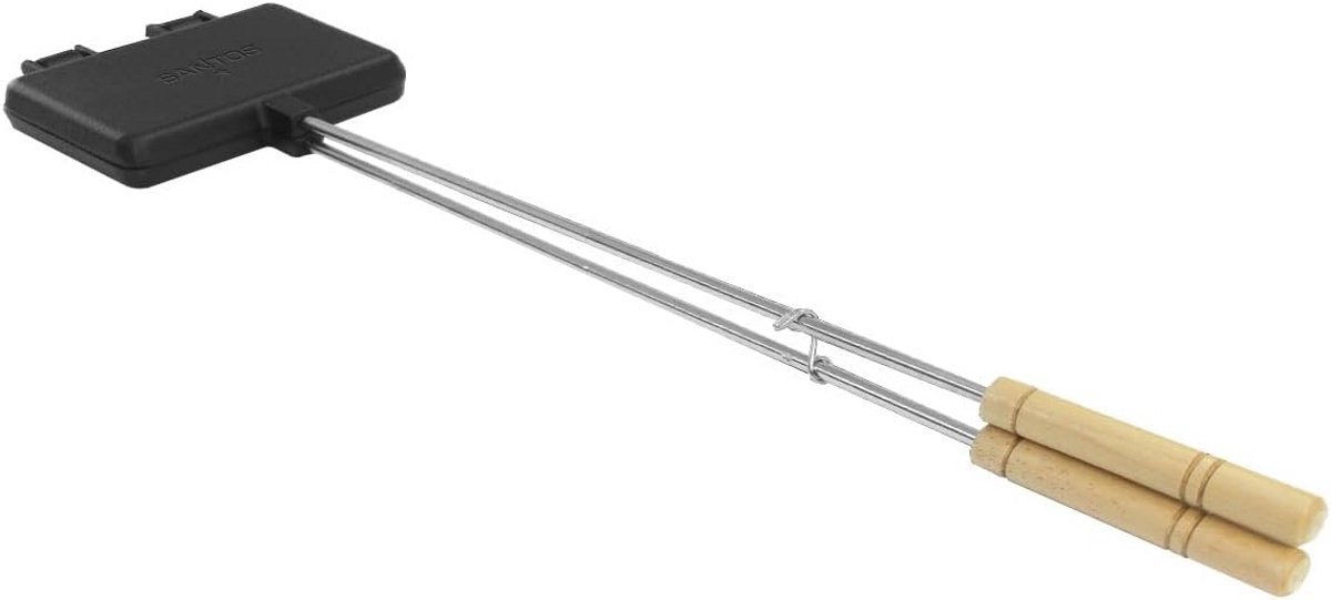 Wafelijzer Gietijzer met Verstelbaar Handvat - Perfect voor Grill, Buiten en Vuur - 19,5x17cm