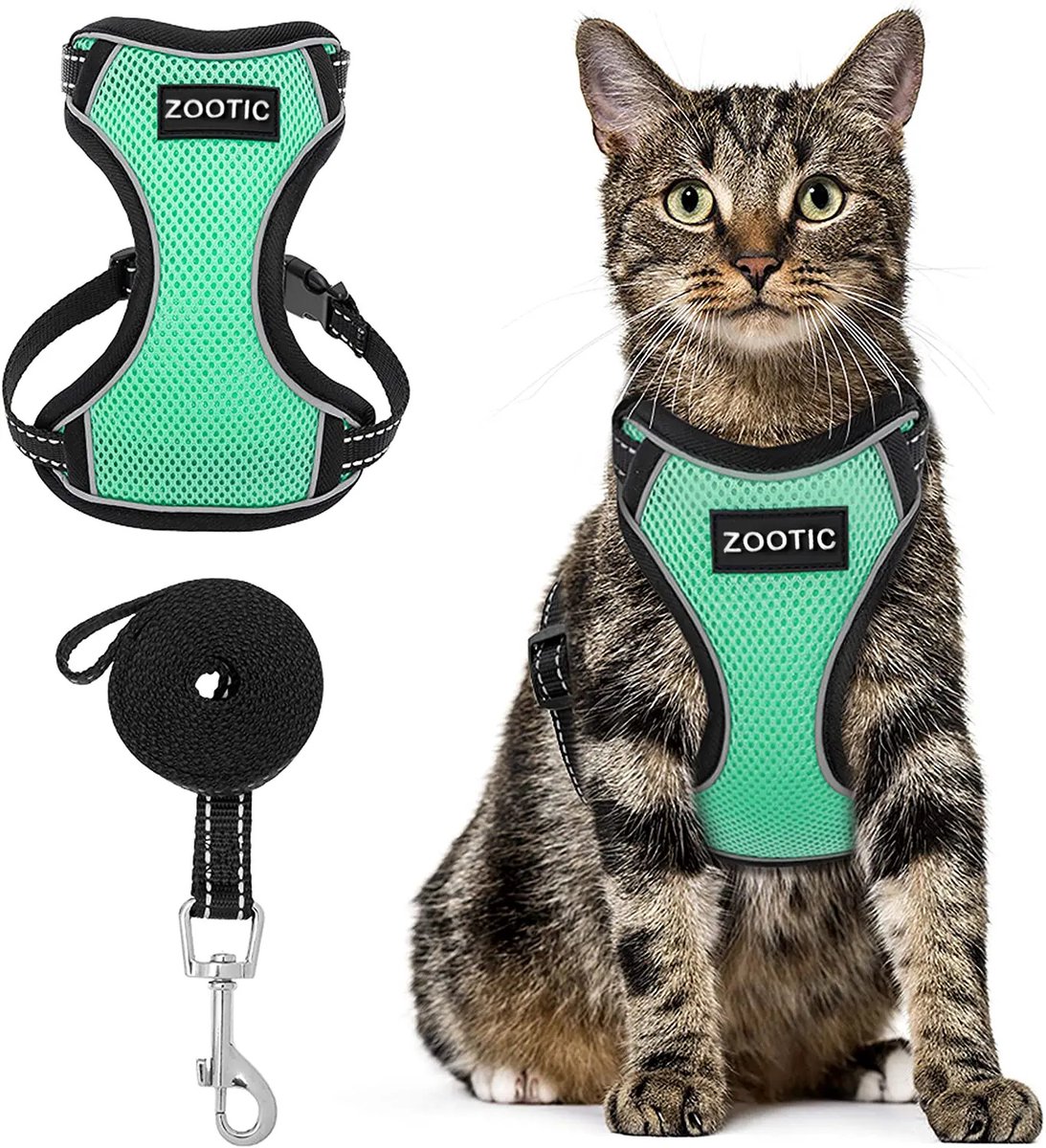 Bol.com Zootic kattentuigje met looplijn - Kattenharnas groen maat M - Halsomvang 27-38 cm & Borstomvang 40-58 cm aanbieding