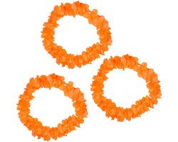 Verkleed Hawaii bloemen slingers - 4x - neon oranje - Koningsdag/oranjefeest thema