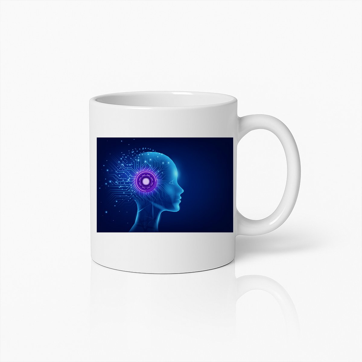 Futuristische AI Technologie Mok – Digitaal Menselijk Hoofd Circuit Ontwerp Koffiebeker