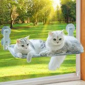 Kattenhangmat, vensterplaatsen voor katten, 60 x 30 cm, inklapbaar kattenbed, raam met stabiele zuignappen tot 18 kg, grijs