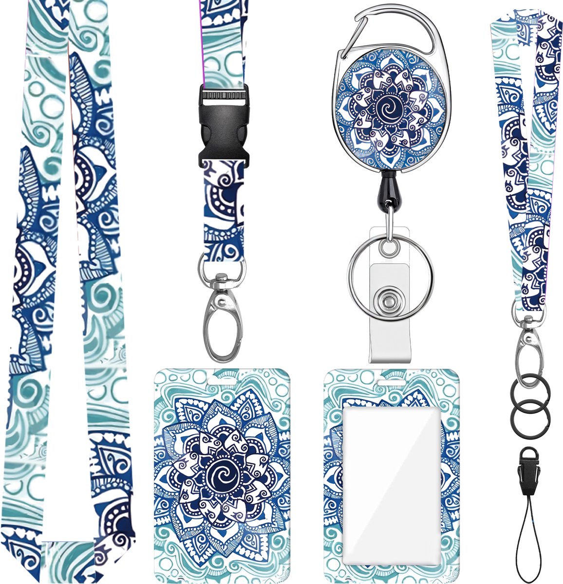 Nek en Pols Keycords met Uittrekbare Sleutelhanger & Badgehouder - Afneembare Lanyard - Trekkoord Badge Pashouder - Clip Keykoord - Intrekbare Houder voor Kaart/Sleutels - Universeel Telefoon, GSM Koord - Sleutelkoord/Nekkoord - Telefoonkoord Ketting