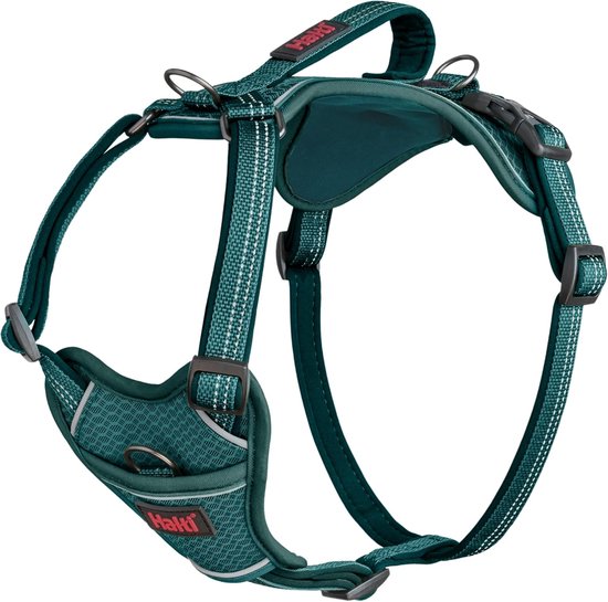 Halti Anatomie Hondenharnas met greep - Geeft uw hond volledige bewegingsvrijheid voor een comfortabele wandeling. 3 bevestigingspunten, neopreen gevoerd, verstelbaar en reflecterend (Maat S, Groen