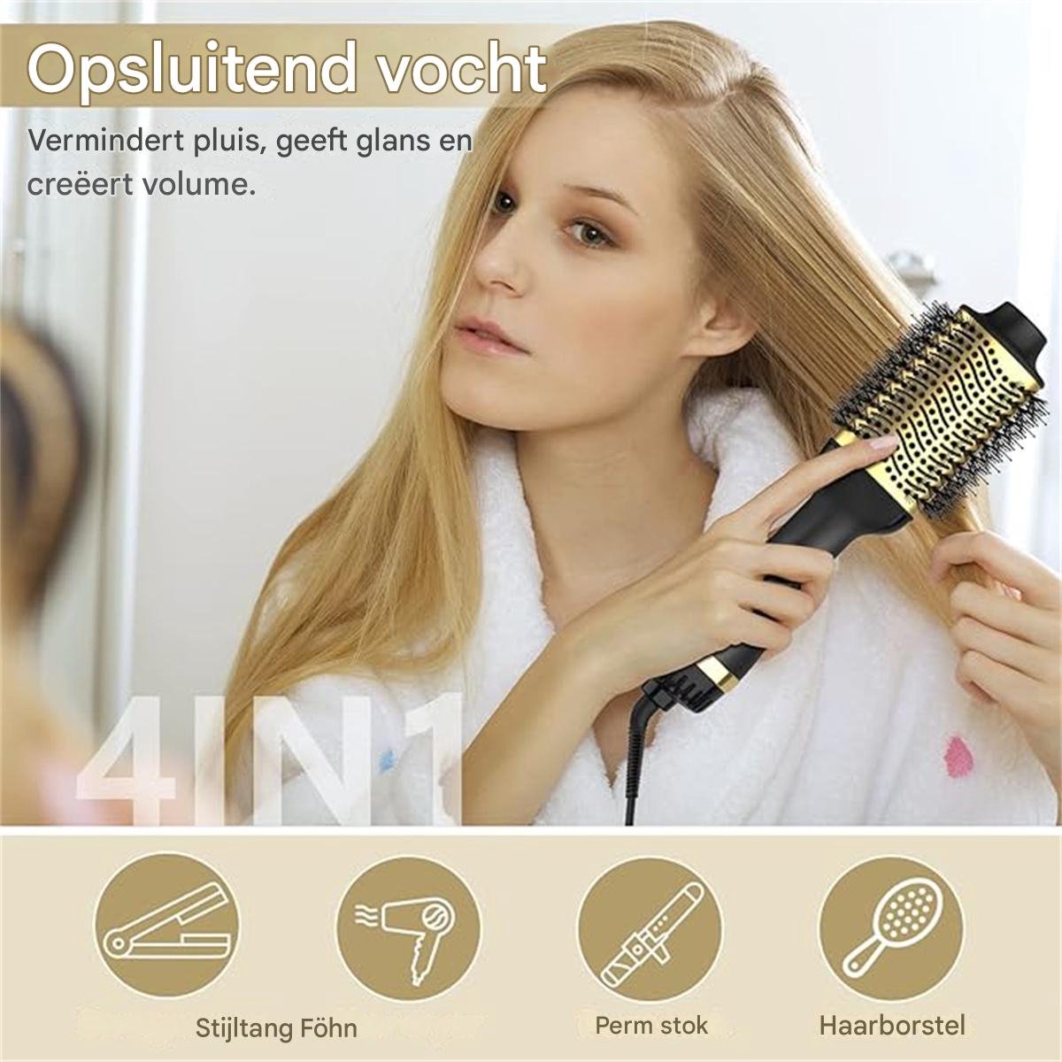 2-in-1 Haardroger & Volumizer - Keramische Ionische Borstel - Anti-Kroes Temperatuurregeling - Professionele Styling Tool - Goud - 1 Stuk thumbnail 3