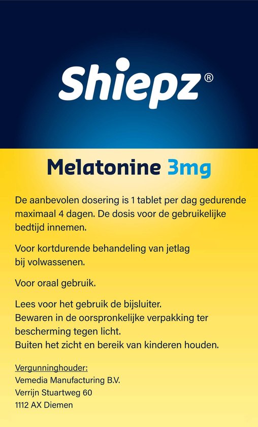 Informatie over de aanbevolen dosering en het gebruik van Shiepz Melatonine 3mg.