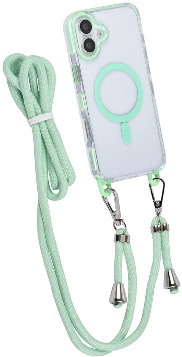 TUNIQ – iPhone 16 Plus – Backcover hoesje – Nek koord - magsafe -TPU- PC – Groen-Transparant