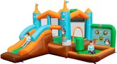 COSTWAY Springkasteel met glijbaan, kinderspringkasteel met ballenbad, basketbalring, boxzuil, werpspel, voor binnenplaats, gazon, binnen, 335 x 300 x 200 cm