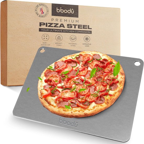 BIBODU Pizzaplaat, afmetingen 40 x 30 cm, dikte 6 mm, pizzasteen van koolstofstaal, perfect voor het bakken van brood, gebak en groenten