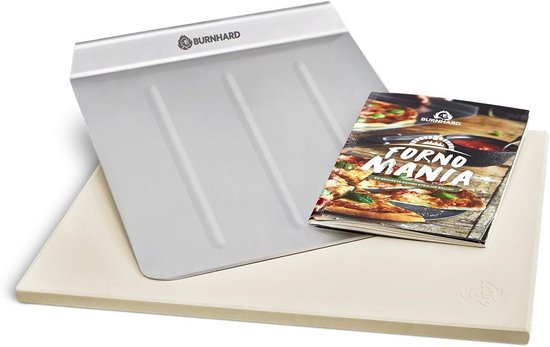 Pizzasteen van cordieriet 38 x 30 x 15 cm - rechthoekig - voor oven, gas grill & houtskoolgrill - incl. pizzaschep