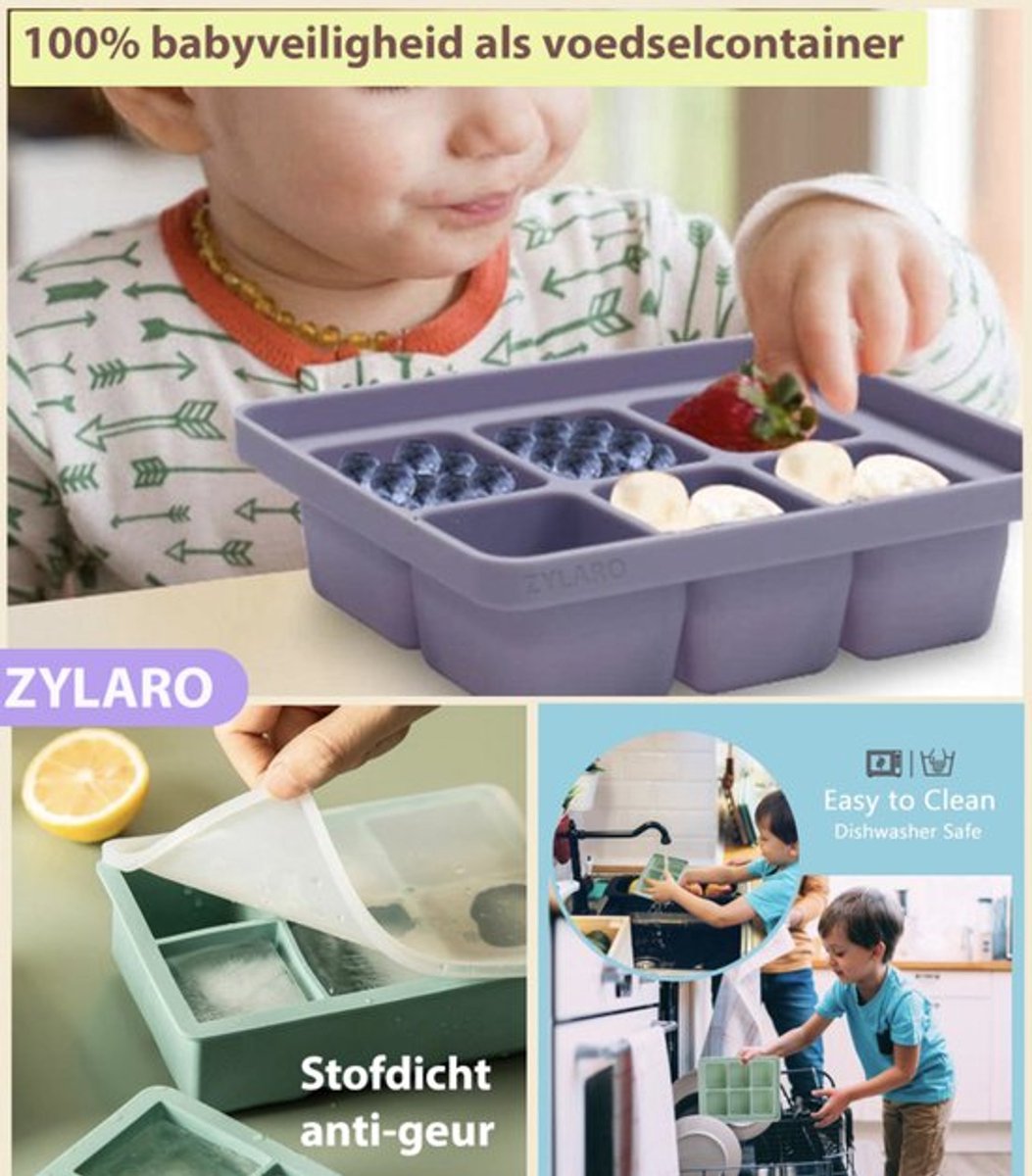 ZYLARO Babyvoeding bewaarbakjes set - 3-delige siliconen baby bakjes - met deksel - Magnetron & vaatwasmachinebestendige - 18x60ml - Moedermelk bewaren - Diepvriesbakjes - 100% BPA vrij — afbeelding 3