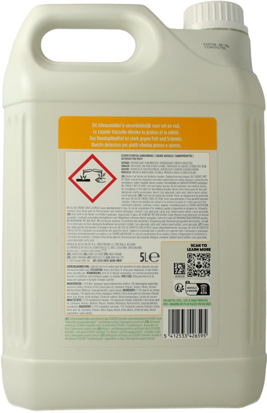 Liquide vaisselle Ecover Essential Citroen 5 litres | bol