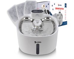 JC Pets Premium Drinkfontein voor Kat en Hond - Draadloze Waterfontein met Sensor - Katten Fontein - Waterbak Automatisch - RVS - Fluisterstil - Inclusief 9 filters - Wit