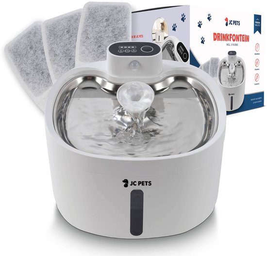 JC Pets Premium RVS Draadloze Drinkfontein voor Kat of Hond - Inclusief 9 filters - Kattenfontein - Fluisterstil - Waterfontein Katten en Honden