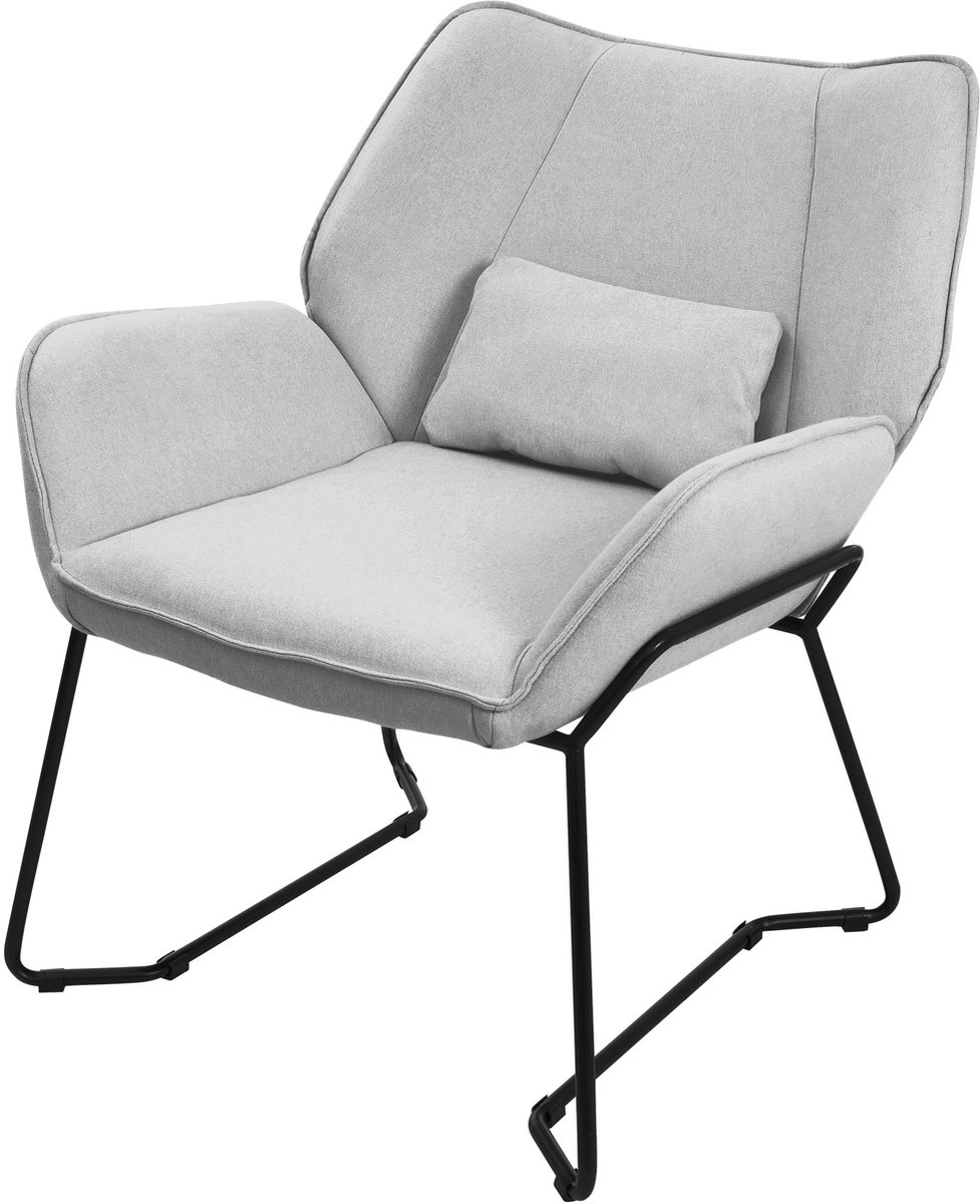 Woonkamer fauteuil loungestoel lichtgrijs met rugkussen tot 120 kilogram Polyester hoes in