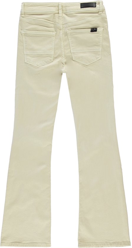 Jean flare en velours côtelé crème taille haute, vu de dos, sur fond blanc.