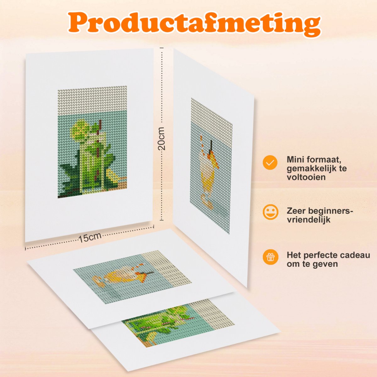 Rubye® Mini Diamond Paintings - 2 stuks - Volwassenen - Diamond Painting Kinderen - Set - Mojito & Pina Colada - 15x20cm — afbeelding 2