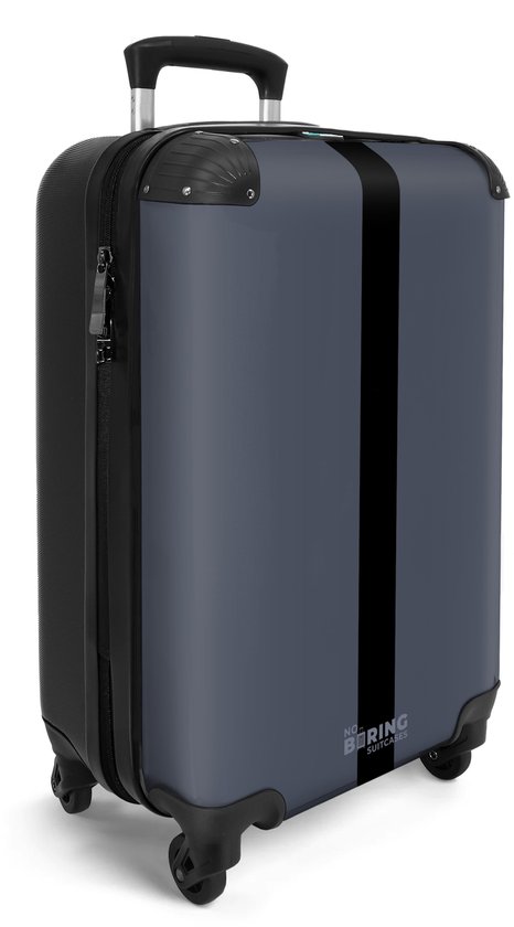 NoBoringSuitcases.com® - Handbagage koffer lichtgewicht - Reiskoffer trolley voor mannen - Blauw met zwarte streep - Cabine rolkoffer met wieltjes - Travel luggage - Hardcase valies klein - Past binnen 55x40x20 en 55x35x25