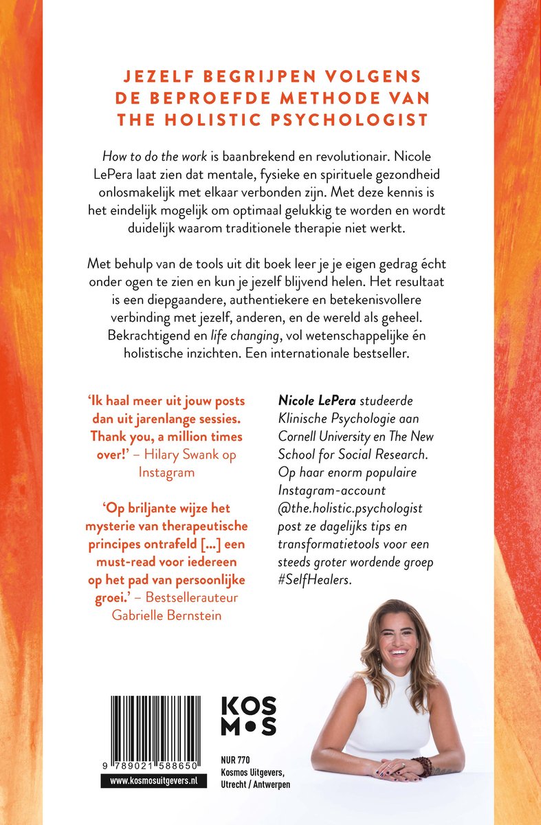 Achterkant van het boek 'How to do the Work' met tekst en een foto van Nicole LePera.
