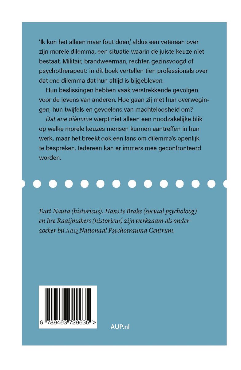 Boekomslag met de titel 'Dat ene dilemma: Persoonlijke verhalen over morele keuzes op de werkvloer'.
