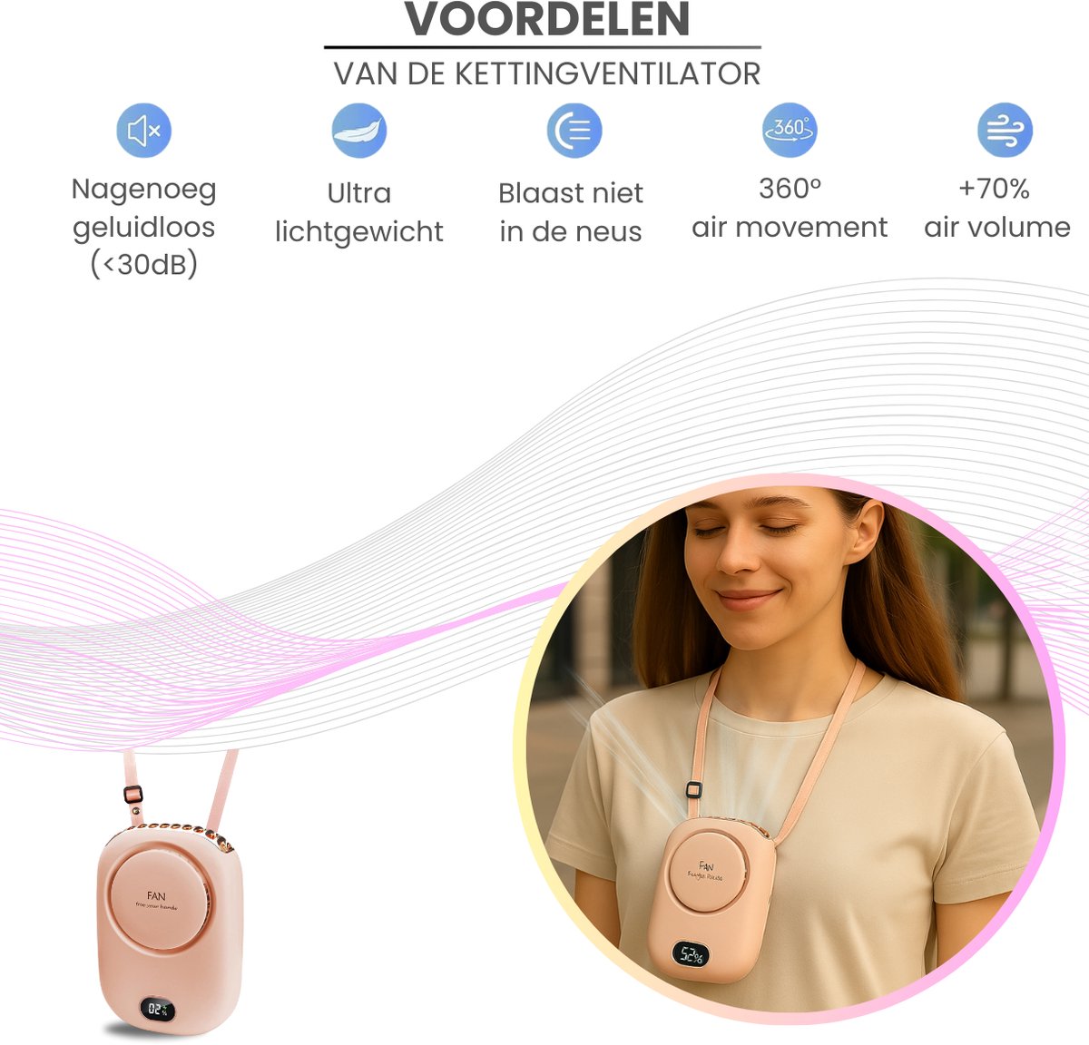 Twenty4seven® Handventilator met Hanger - Draagbare Ventilator Oplaadbaar - Waaier Handwaaier - Hand Tafelventilator Draadloos - Portable Mini Fan — afbeelding 4