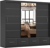 Armoire FLIX 250 cm - Armoire 3 portes coulissantes avec tiroirs et barres décoratives - Armoire spacieuse à portes coulissantes pour chambre (Zwart)